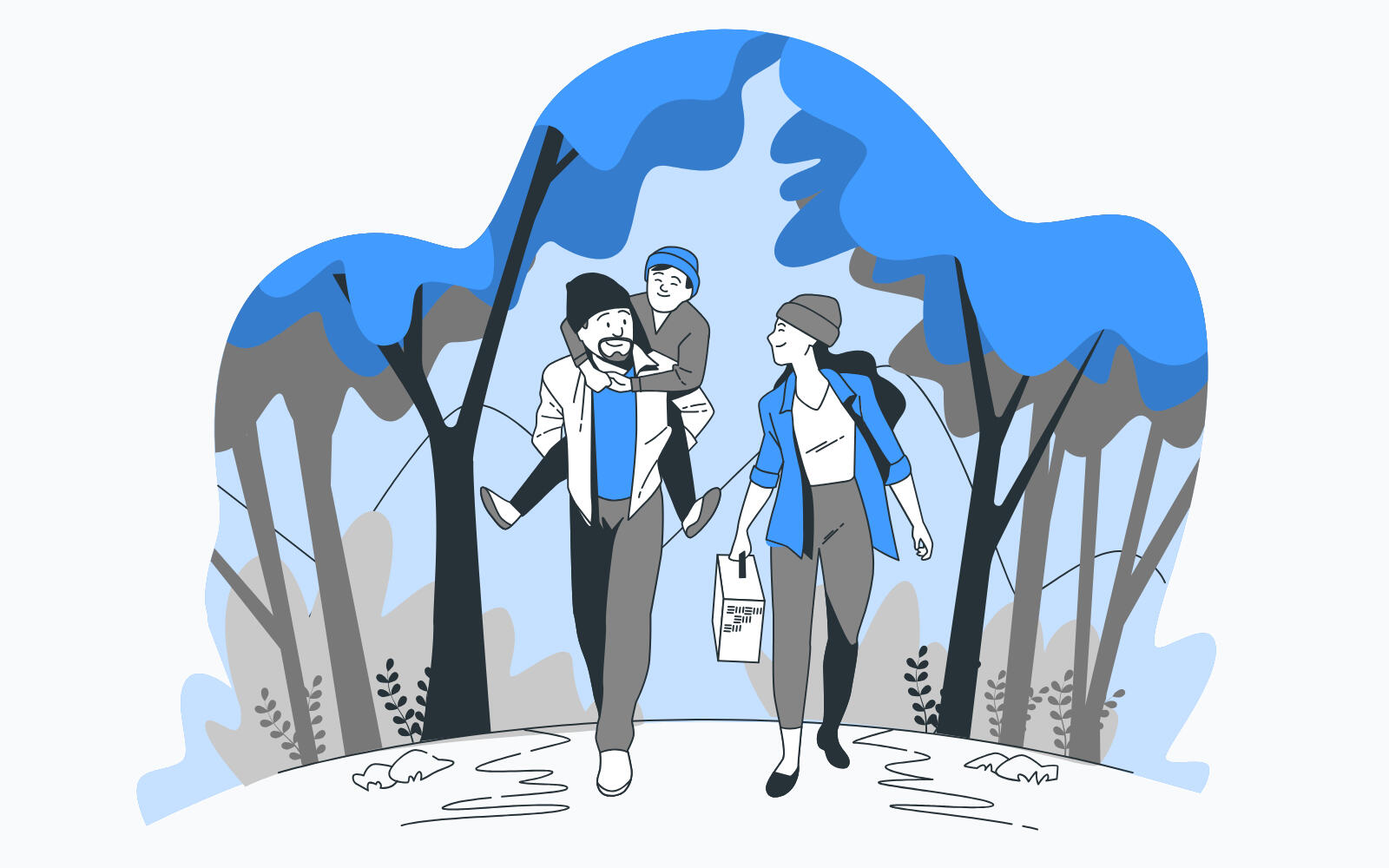 couple walking with child outdoors